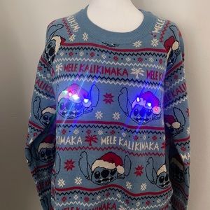 Disney Store Stitch Light Up Holiday Mele Kalikimaka Christmas Sweater Adult Med